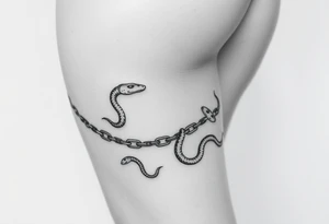 Trial chain around the thigh (instead of metal chain we want it created my snakes.) very detailed in the snakes tattoo idea