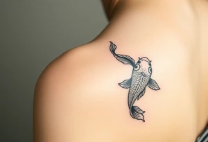 traditional koi fish swimming upstream through turbulent waves tattoo idea