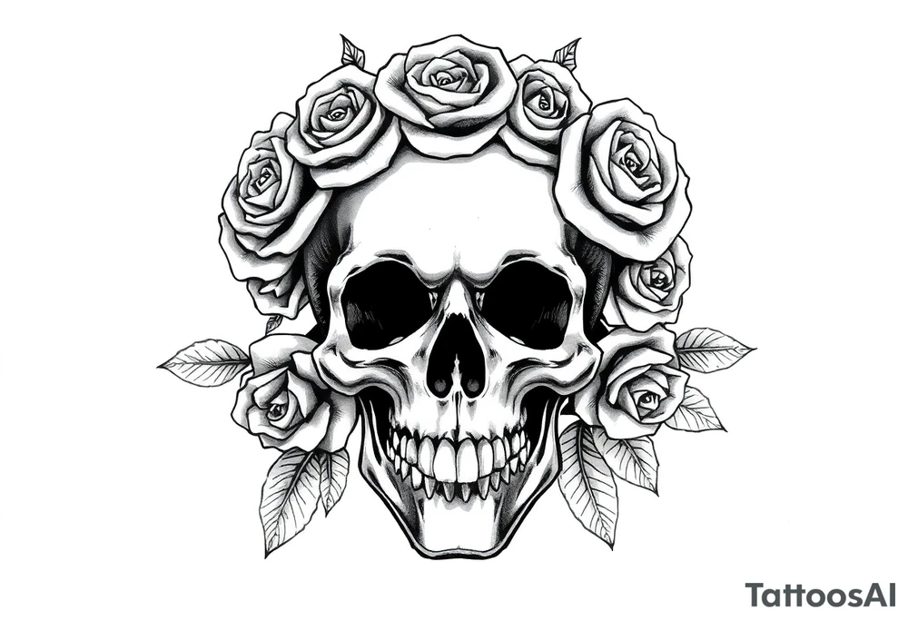 skull with crown of roses tattoo idea