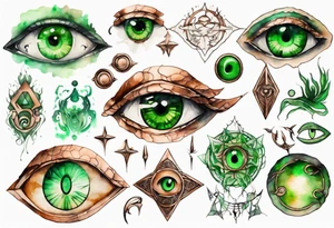 a copper and green eye-symbol tattoo idea
