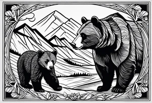mamma bear and cub with mountains tattoo idea