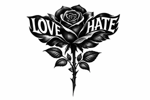 Single rose, petals morphing into bold love and hate lettering. tattoo idea