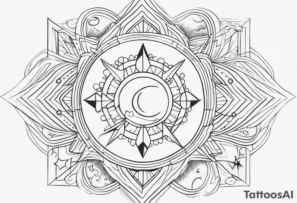Stars, moon, sun tattoo idea
