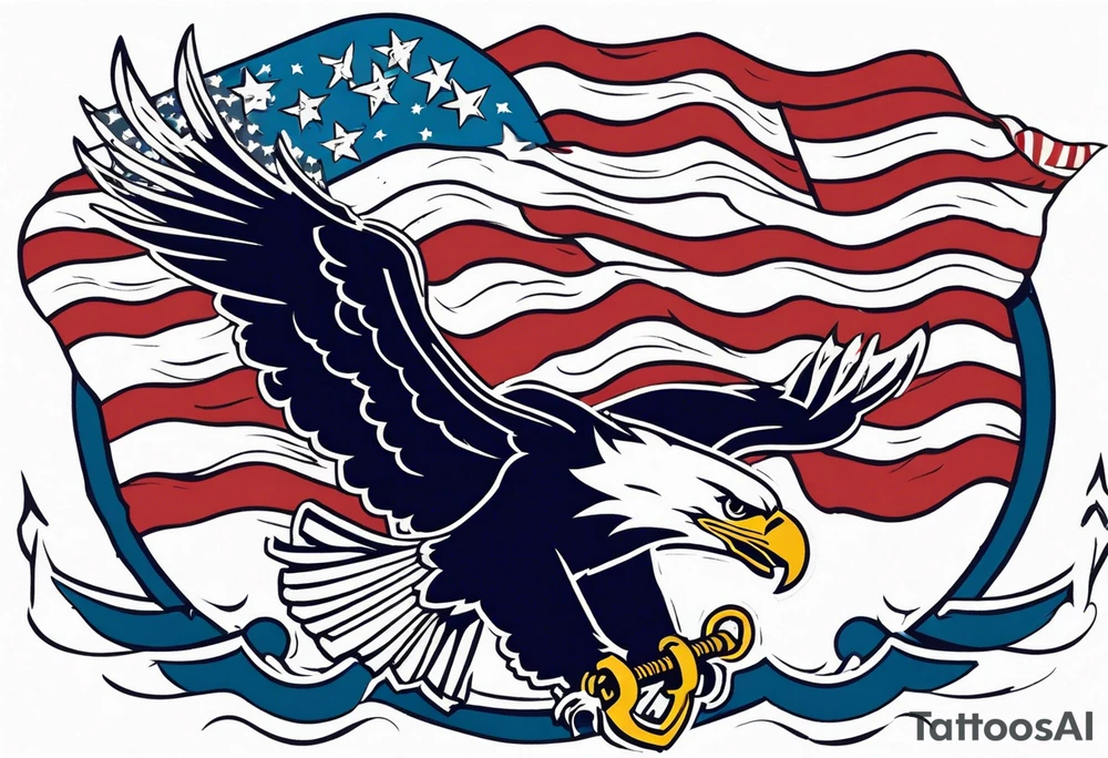 eagle flying holding navy anchor and American flag tattoo idea