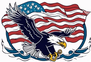 eagle flying holding navy anchor and American flag tattoo idea