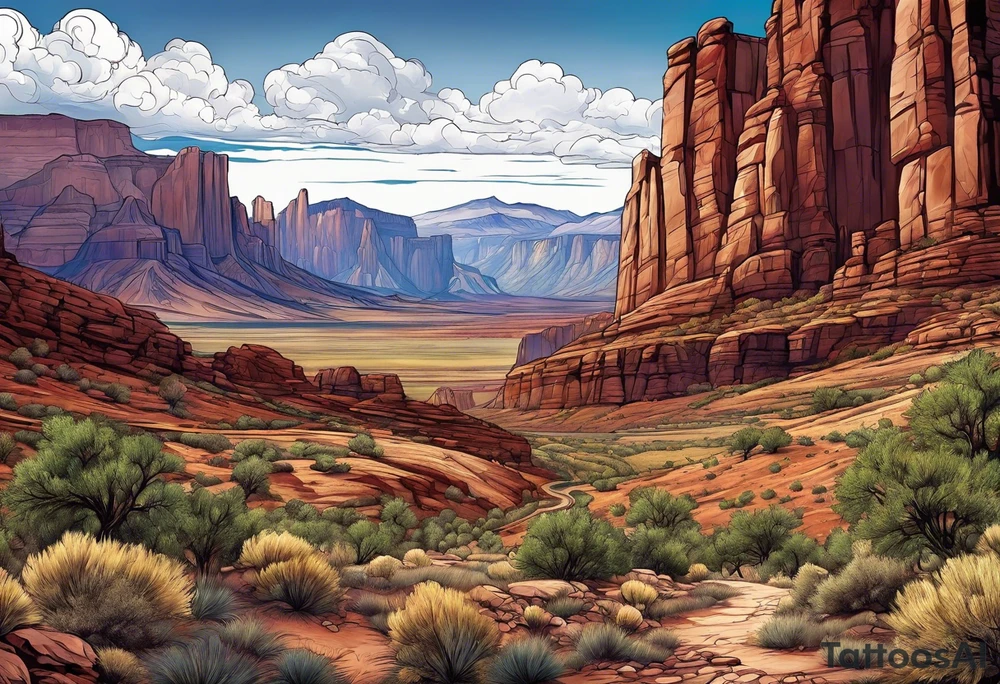 renaissance style Colorado plateau and valley with great vastness tattoo idea