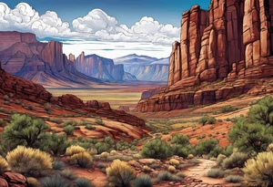 renaissance style Colorado plateau and valley with great vastness tattoo idea