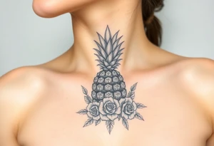 powerful pineapple with a crown,and diamonds and roses tattoo idea