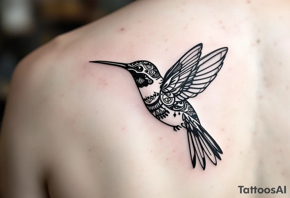 small hummingbird with indigenous style tattoo idea