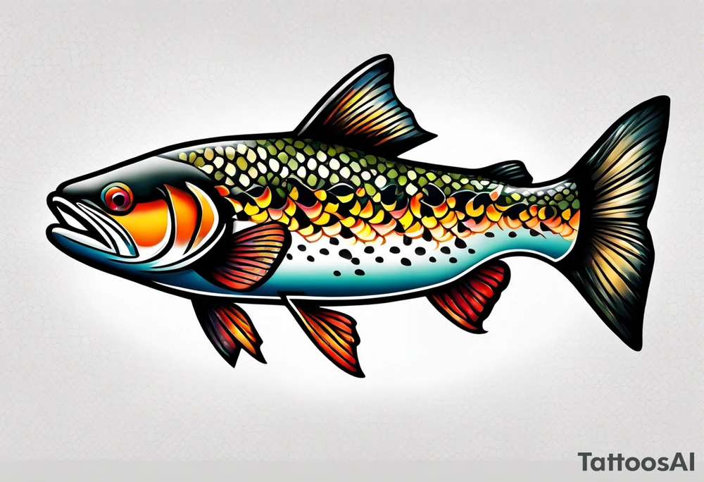 A small tattoo with a shaded trout 
 drawn with fine lines. tattoo idea