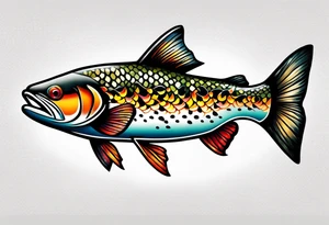 A small tattoo with a shaded trout 
 drawn with fine lines. tattoo idea