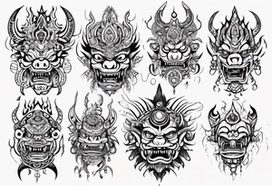 Hindu monster with connecting lines going out of it tattoo idea