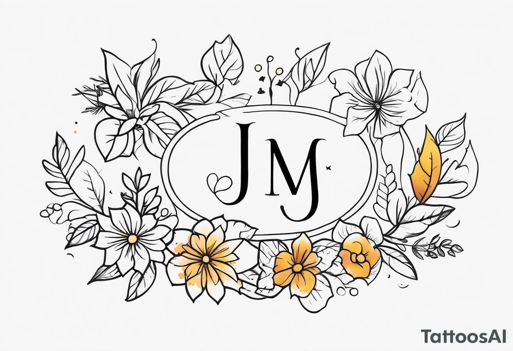 family tattoo with the initials J, M, W, E tattoo idea