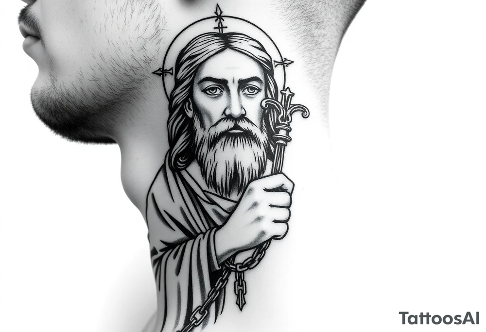 russian christian orthodox jesus xristos holding the russian orthodox thurible chains tattoo idea