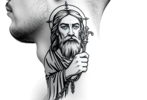 russian christian orthodox jesus xristos holding the russian orthodox thurible chains tattoo idea