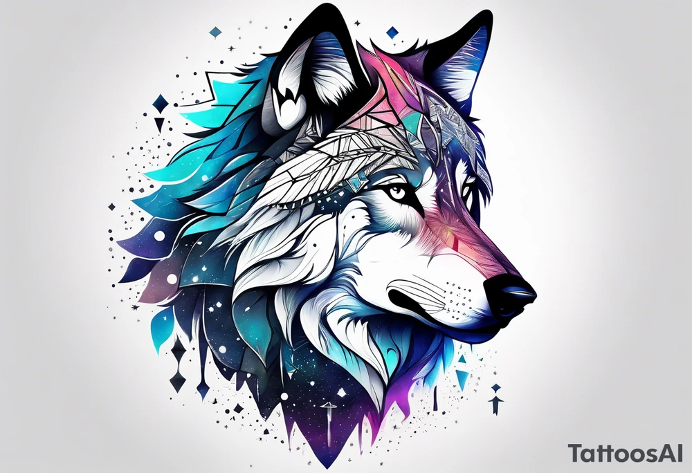 Constellation, animal wolf snow , géométric tattoo idea