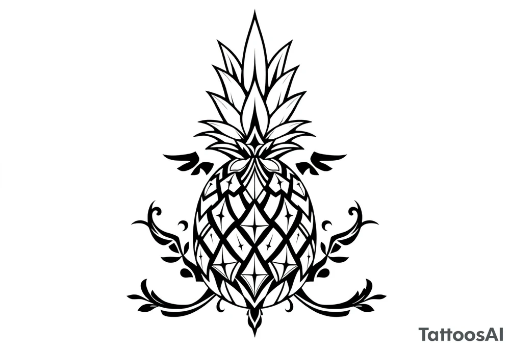 pineapple with diamonds  and magestic, crown, vagina, anus, pubic tattoo idea