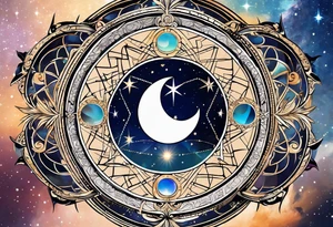 Astrology, Natal Chart, Cancer sign symbolic, vision, yin yang, the moon, the sun, Uranus, Pluto, spiritual, third eye, mystical, Zen, armband tattoo idea