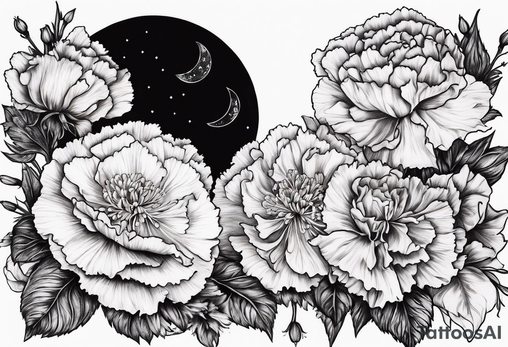 carnations and full moon tattoo idea