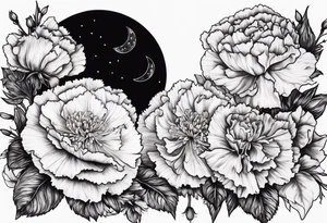 carnations and full moon tattoo idea