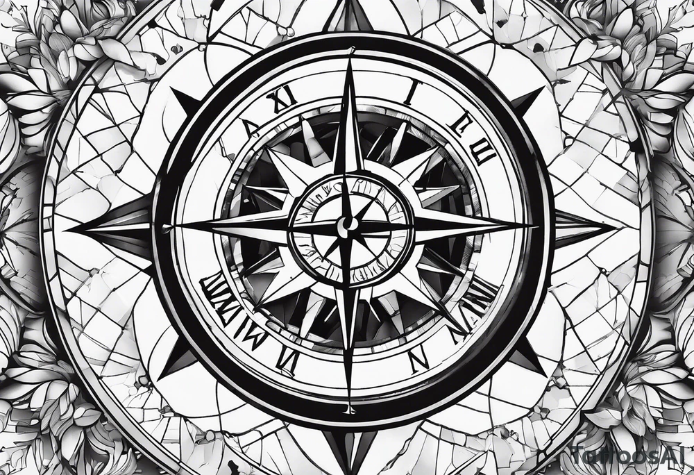 glass broken on compass tattoo idea