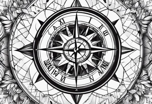 glass broken on compass tattoo idea