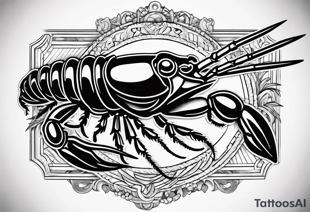 Crawfish with a gun in each claw tattoo idea