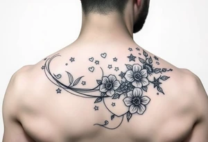 I want swirling lines like wind with hearts and stars an flowers with makeup floating tattoo idea