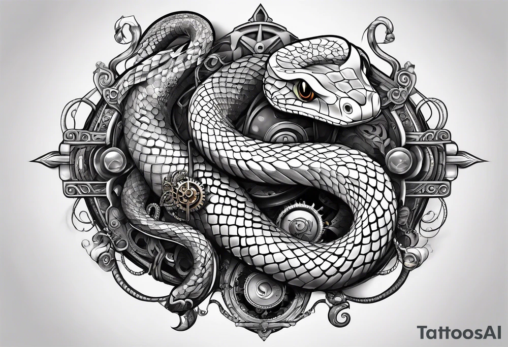 snake in steampunk tattoo idea