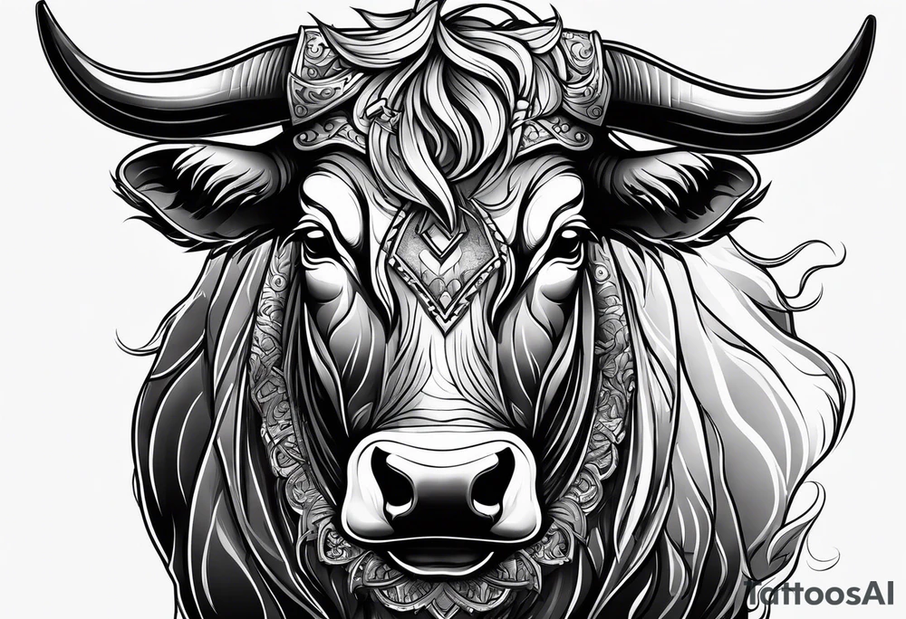 Evil, scary bull with horns tattoo idea