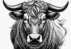 Evil, scary bull with horns tattoo idea