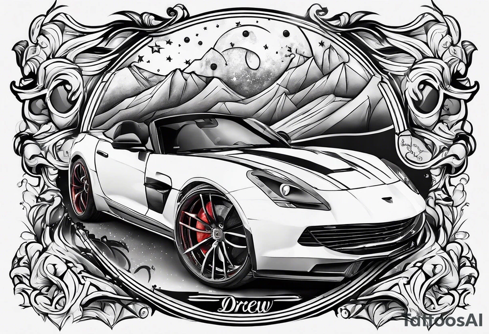 I want the name "Drew" with a space background tattoo idea
