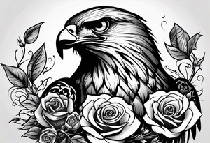Hawk with rose in beak and gravestone tattoo idea