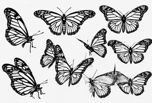 realistic monarch butterfly simple black outline landed on a twig but remove the twig tattoo idea