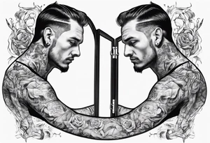 man looking into mirror, seeing his younger self tattoo idea