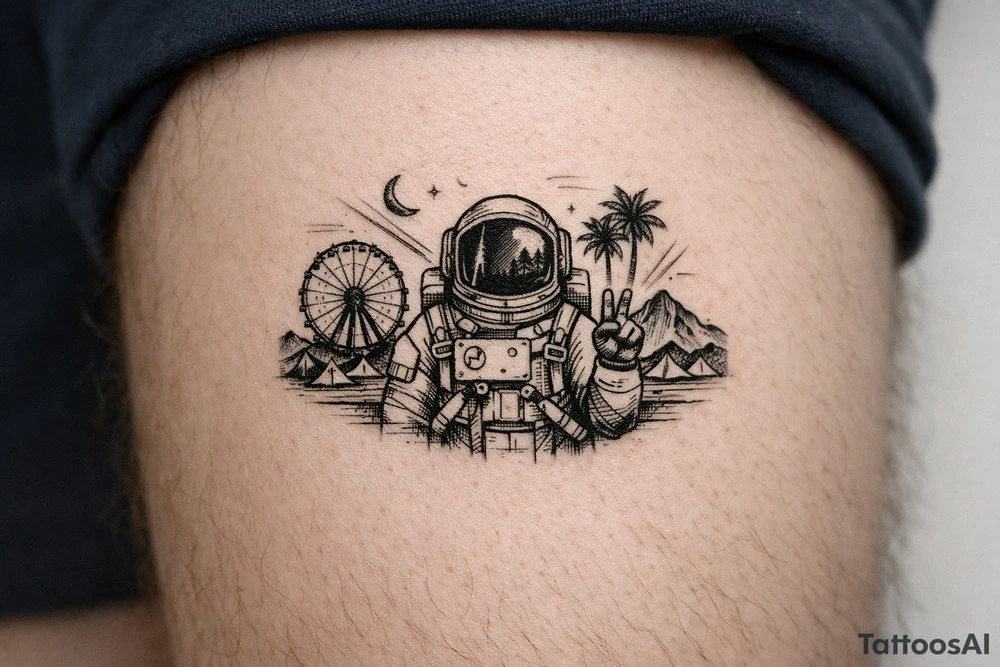 Coachella music festival, without the title of the festival, with astronaut tattoo idea