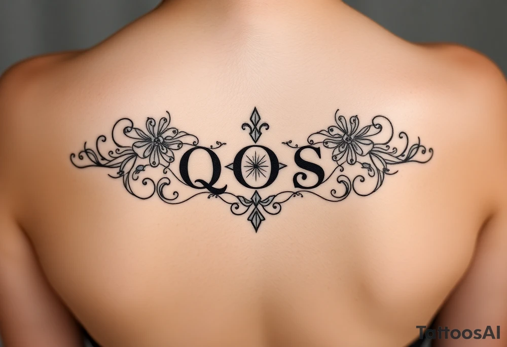 text reading "QOS" across a womb tattoo tattoo idea
