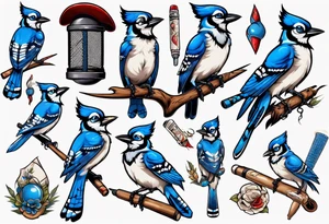 bluejay wearing cricket clothes tattoo idea