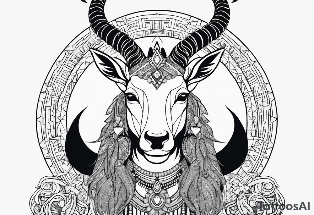 capricorn, one of one , African deities tattoo idea