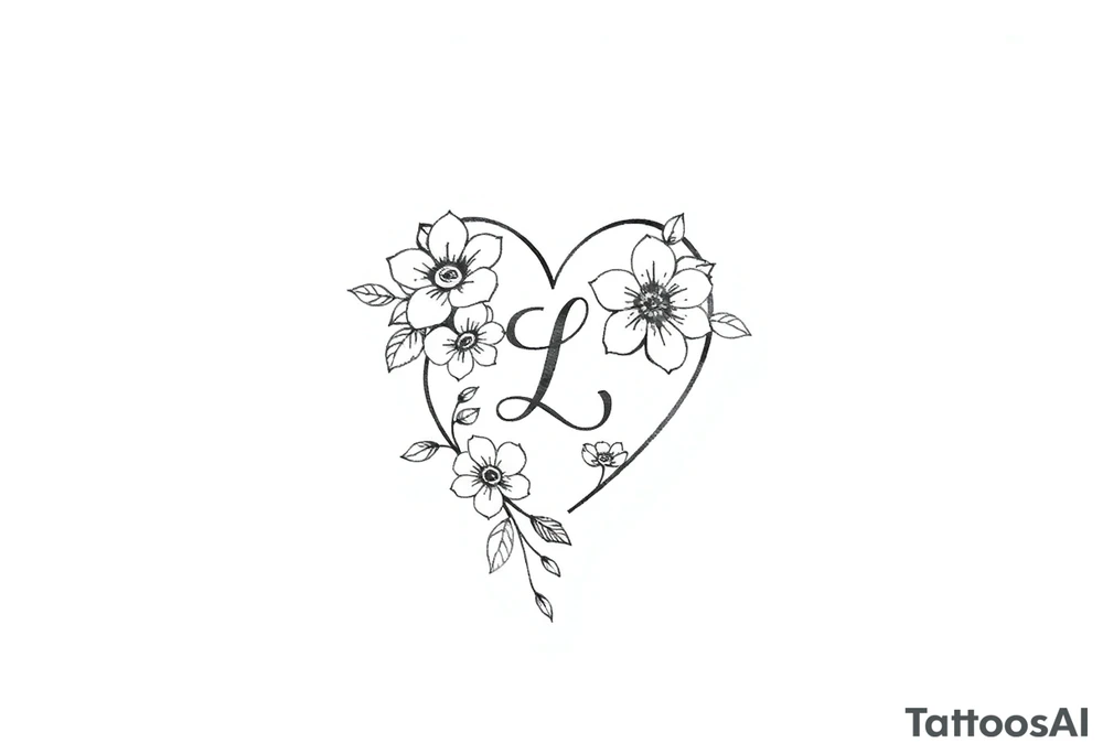 a small heart shape with flowers with the initial L in the centre tattoo idea