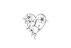 a small heart shape with flowers with the initial L in the centre tattoo idea