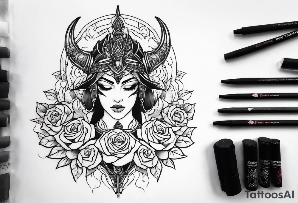 Warrior and roses tattoo idea