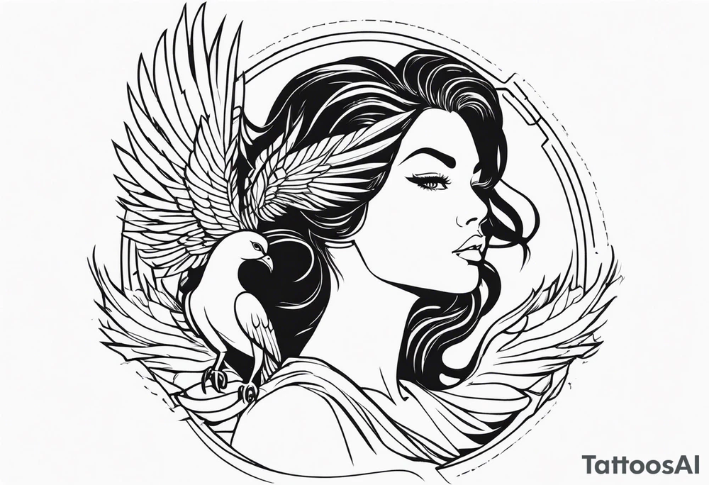 Pretty lady and phenix bird tattoo idea