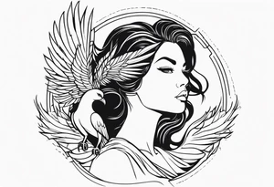 Pretty lady and phenix bird tattoo idea