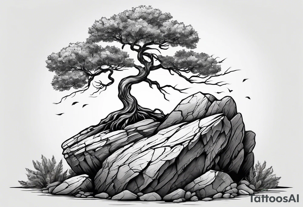 A tree or plant sprouting from a broken rock. tattoo idea