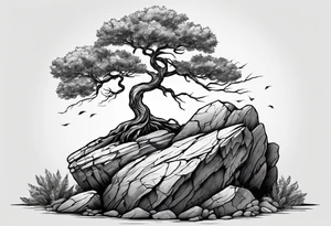 A tree or plant sprouting from a broken rock. tattoo idea