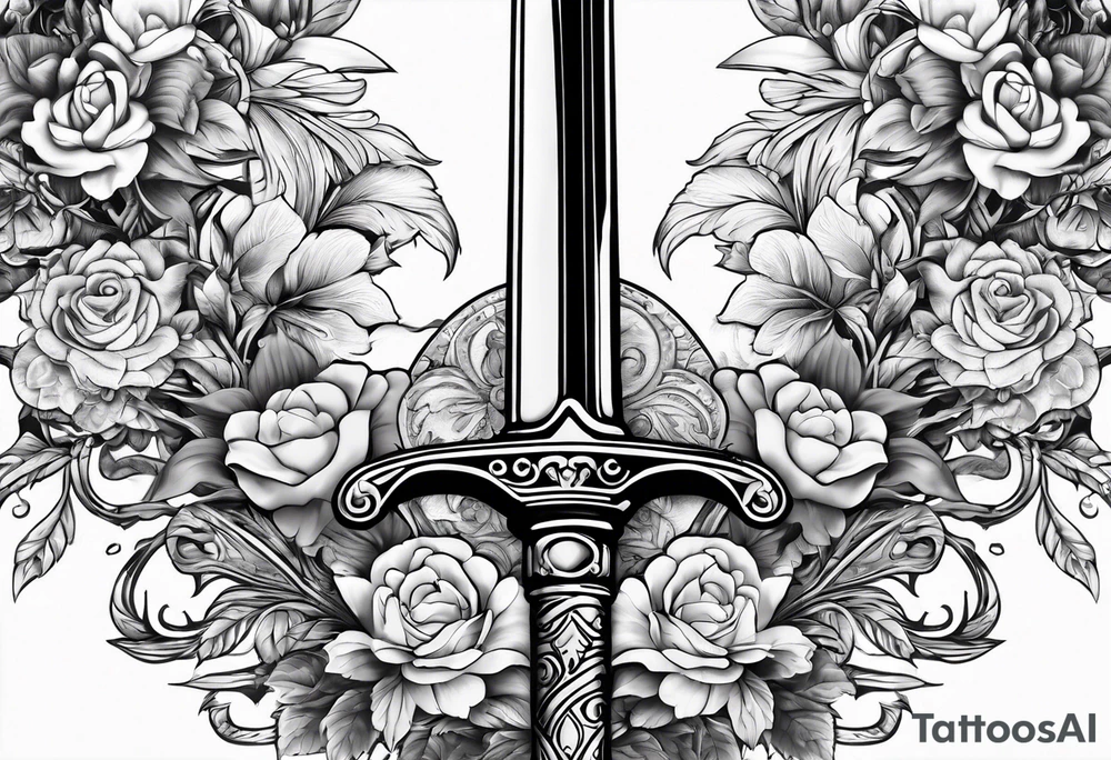 Sword with flowers wrapped around it tattoo idea Sword with flowers wrapped around it tattoo idea