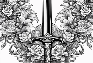 Sword with flowers wrapped around it tattoo idea