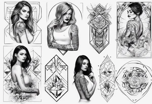 shoulder to elbow tattoo, with beautiful women and geometric tattoo idea