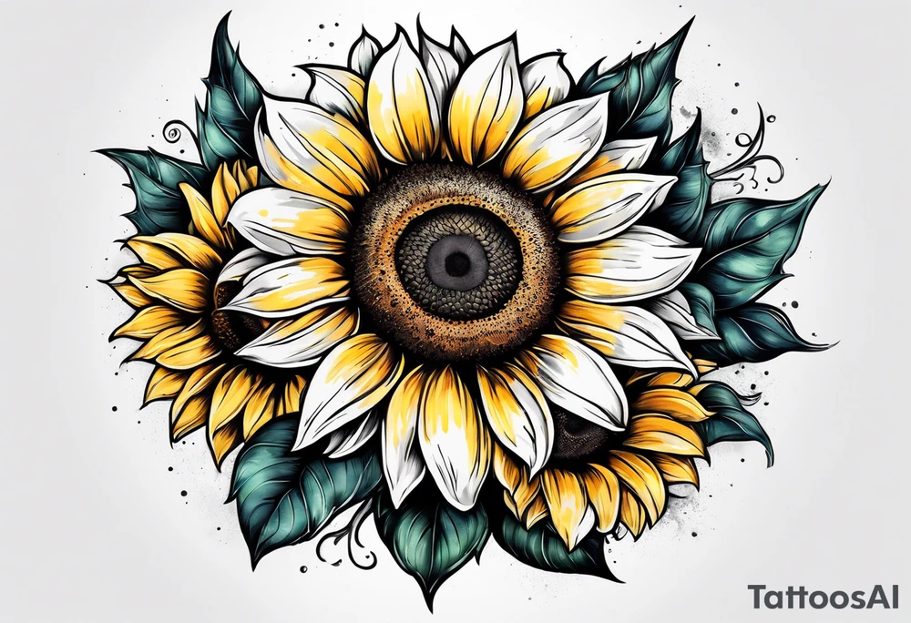 Sleeve with Roman numeral and sunflowers tattoo idea
